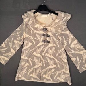Anthropologie Sleeping On Snow 100% Wool Bird Print‎ Hooded Coat Cardigan S Rare